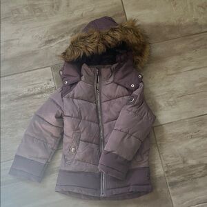 Kensie Girl Lavender Puffer Jacket with Faux Fur Hood